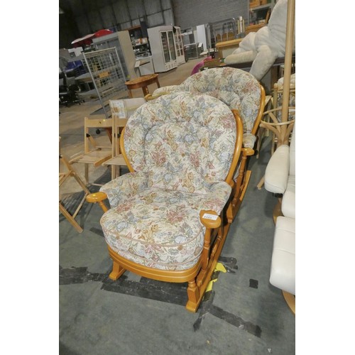 2205 - 2 x wood framed rocking chairs with floral pattern cushions