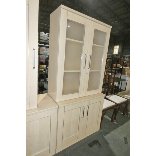 2211 - 1 x wood effect two door cabinet approx 90 x 45 x 76cm high and 1 x wood effect cabinet with two gla... 