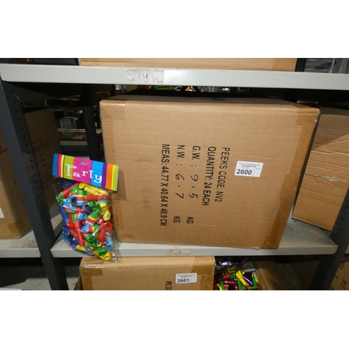 2600 - A box containing 4 smaller boxes with 6 packets of 25 party blowers (approx 600)