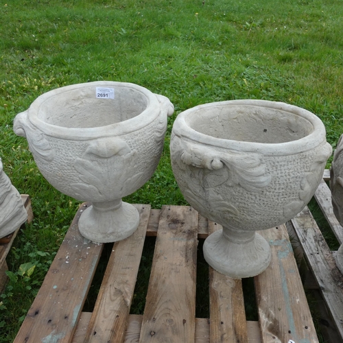 2691 - 2 x concrete goblet shaped planters