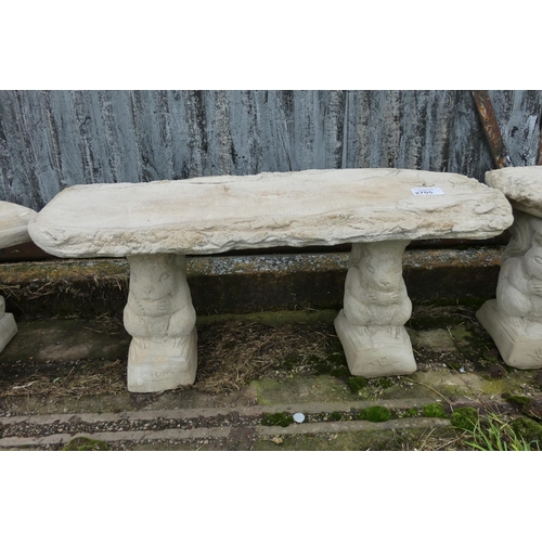 2705 - A concrete wood/log effect garden bench with Squirrel plinths