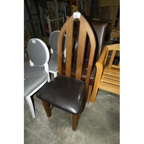 2725 - 2 x wooden framed brown upholstered chairs, please see pictures for more details