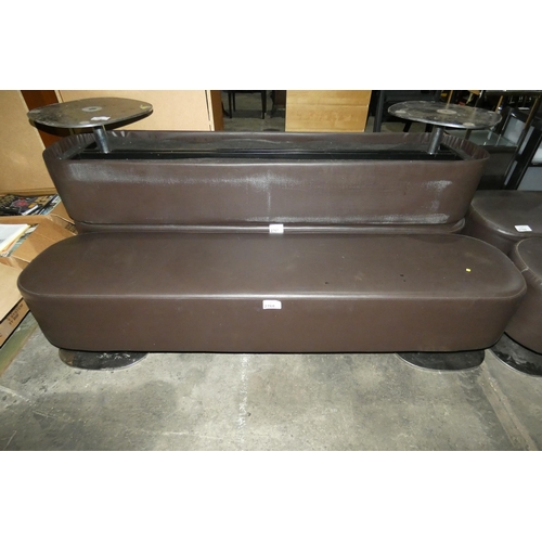 2768 - A long brown upholstered bench approx 200x46cm