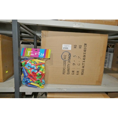 2599 - A box containing 4 smaller boxes with 6 packets of 25 party blowers (approx 600)