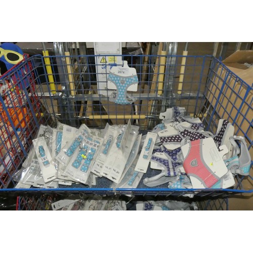 2674 - A quantity of various size dog harnesses & collars, contents of 1 basket, basket not included