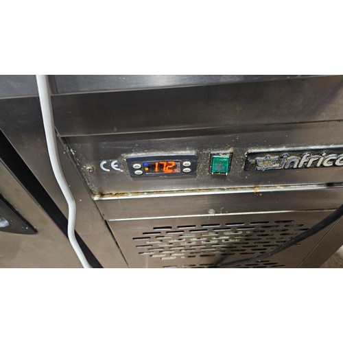 1009 - A commercial stainless steel 2 door bench fridge with prep counter by Infrico type ME-1409 - require... 