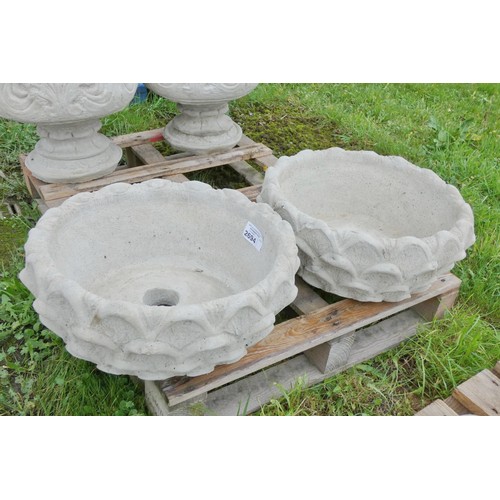 2694 - 2 large concrete planters (missing stands)