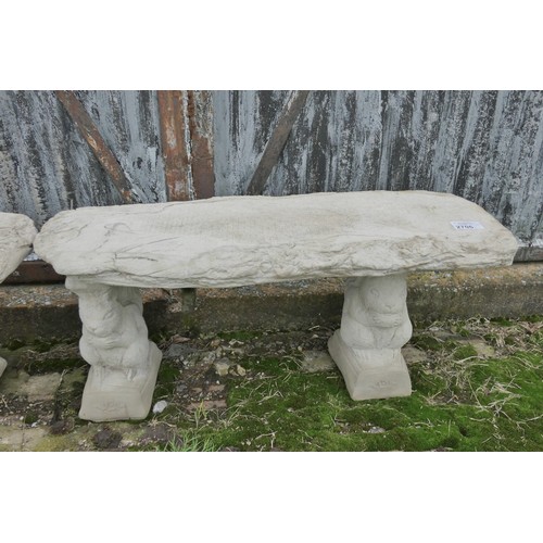 2706 - A concrete wood/log effect garden bench with Squirrel plinths