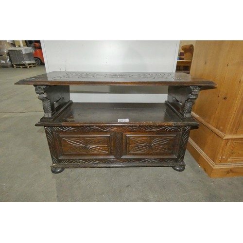 2711 - A carved wooden monks bench/settle/table with storage