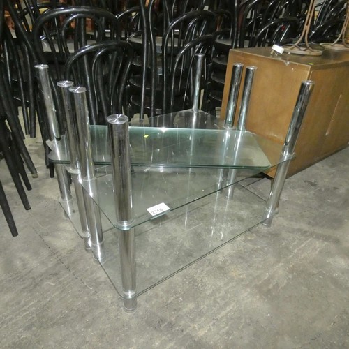 2718 - 2 x metal framed glass bookcases approx 90 x 36 x 77cm high - Please note that the tops just rest on... 