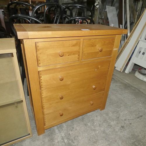 2722 - 1 x Oak chest of 5 drawers approx 92 x 43 x 100cm high