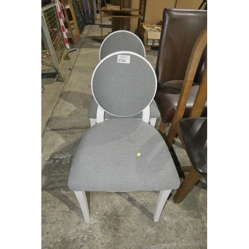 2724 - 2 x white framed grey upholstered chairs