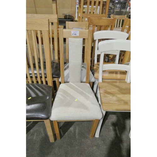 2740 - 1 x grey and 1 cream upholstered dining chairs