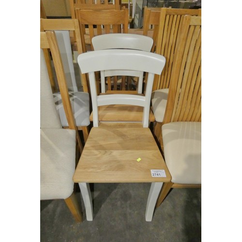 2741 - 2 x cream framed wooden dining chairs