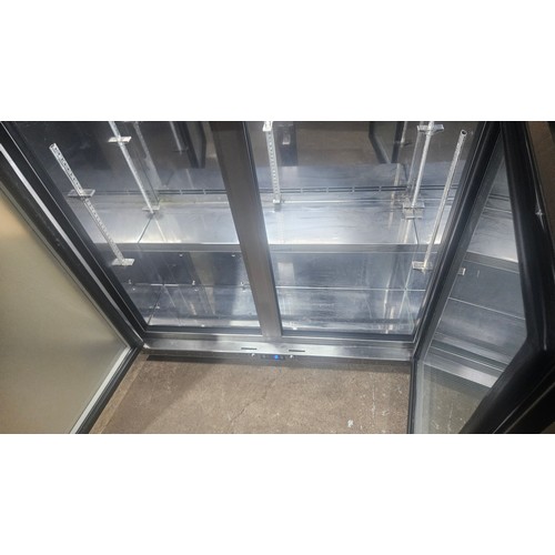 1171 - A commercial stainless steel counter height frosted glass door fridge by IMC type V90, unit requires... 