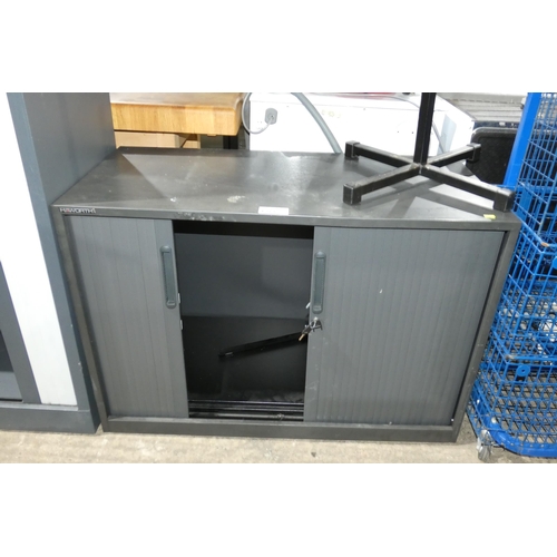 1366 - 1 x Haworth black metal tambour door cabinet approx 100 x 47 x 69cm