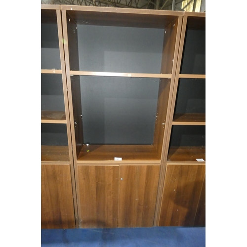 1381 - 1 x dark wood effect cabinet with shelves above and 2 x doors below approx 79 x 33 x 195cm high