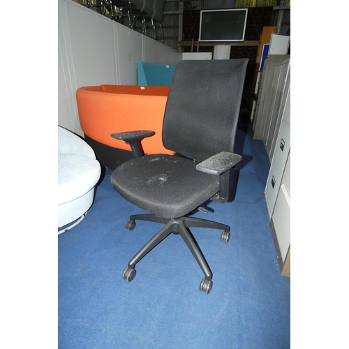 1441 - 1 x Haiken black upholstered office swivel chair with mesh back panel