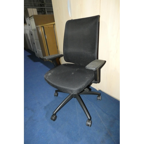 1442 - 1 x Haiken black upholstered office swivel chair with mesh back panel