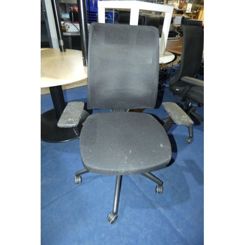 1443 - 1 x Haiken black upholstered office swivel chair with mesh back panel