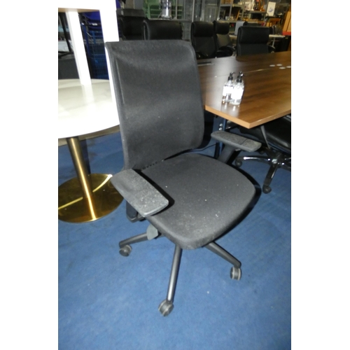 1444 - 1 x Haiken black upholstered office swivel chair with mesh back panel