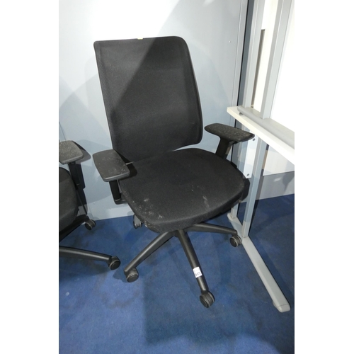 1445 - 1 x Haiken black upholstered office swivel chair with mesh back panel