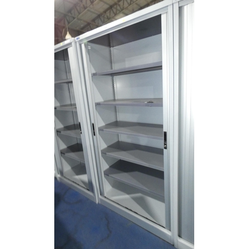 1454 - 1 x Silverline metal tambour front cabinet approx 100 x 50 x 200cm