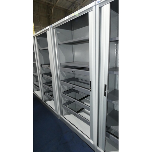 1457 - 1 x Silverline metal tambour front cabinet approx 100 x 50 x 200cm