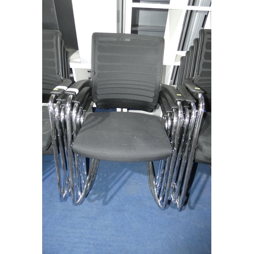 1495 - 4 x Interstuhl black upholstered stacking cantilever chairs. Please note there is wear where the cha... 