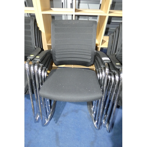 1498 - 4 x Interstuhl black upholstered stacking cantilever chairs. Please note there is wear where the cha... 