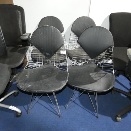 1517 - 4 x Eames style Bikini type chairs with black upholstery and metal frames