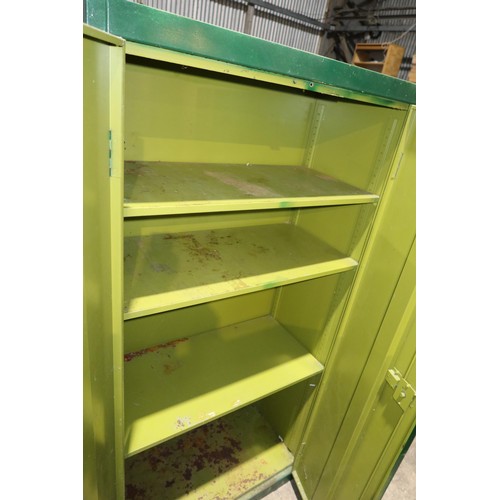 2061 - 1 x green metal two door cabinet approx 92 x 46 x 183cm high - unlocked and no key is included