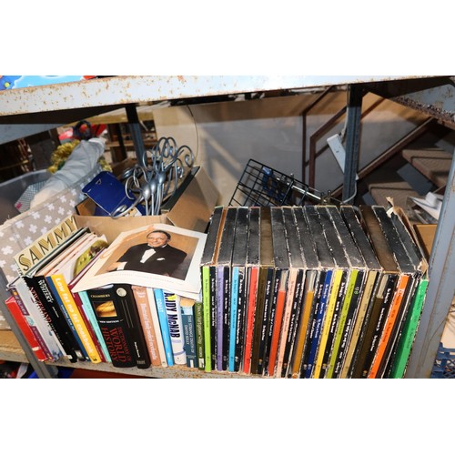 2126 - A quantity of various items including books, vinyl records, 1 x manual tile cutter, 1 x hand operate... 