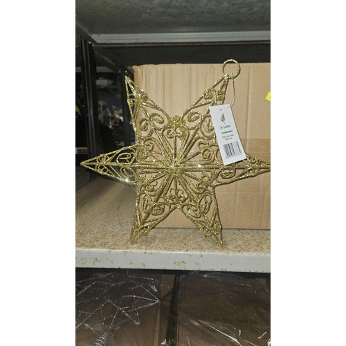 2617 - 9 x large various Christmas decorations boxed, including tree top stars and hanging decorations