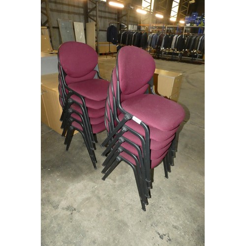 1561 - 10 x Plum upholstered stacking chairs