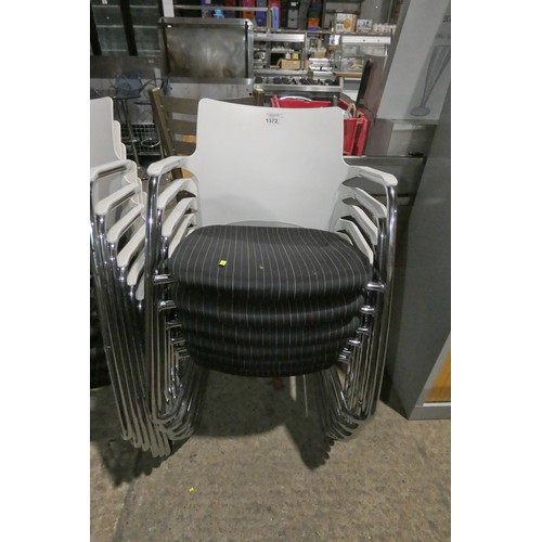 1372 - 6 x Connection cantilever stacking chairs with white plastic backs and upholstered seats