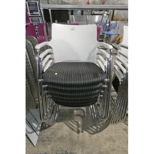 1375 - 6 x Connection cantilever stacking chairs with white plastic backs and upholstered seats