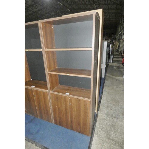 1380 - 1 x dark wood effect cabinet with shelves above and 2 x doors below approx 79 x 33 x 195cm high