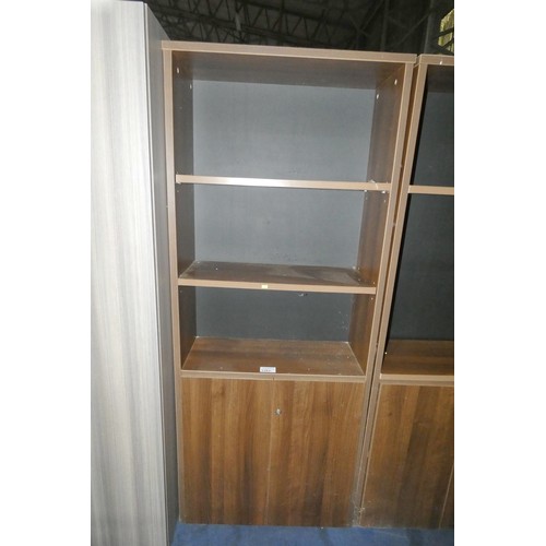 1382 - 1 x dark wood effect cabinet with shelves above and 2 x doors below approx 79 x 33 x 195cm high