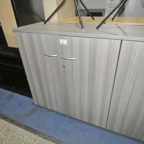 1387 - 1 x grey wood effect two door cabinet approx 99 x 47 x 105cm high