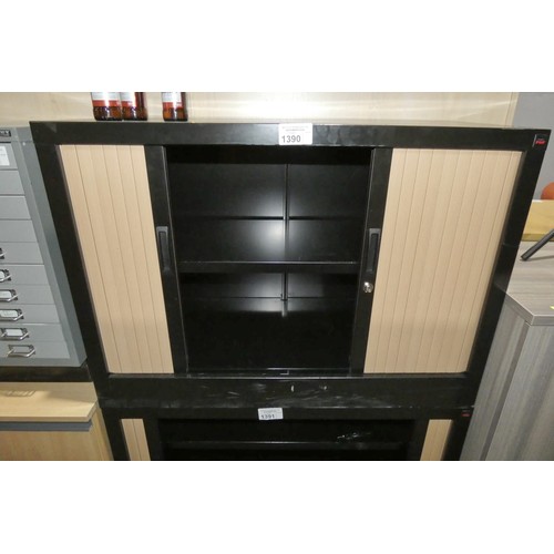 1390 - 1 x Real Space Pro black metal tambour front cabinet approx 100 x 45 x 70cm high