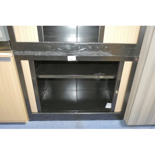 1391 - 1 x Real Space Pro black metal tambour front cabinet approx 100 x 45 x 70cm high