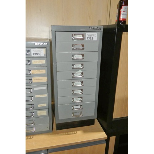 1392 - 1 x Bisley grey metal 10 drawer index type cabinet approx 28 x 41 x 67cm high