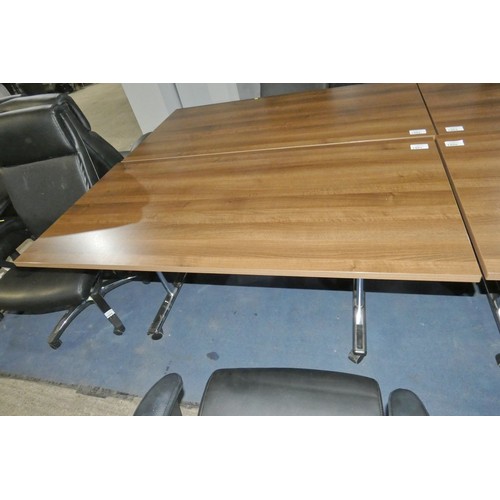 1401 - 1 x rectangular dark wood effect tipping top table on wheels approx 160 x 80cm