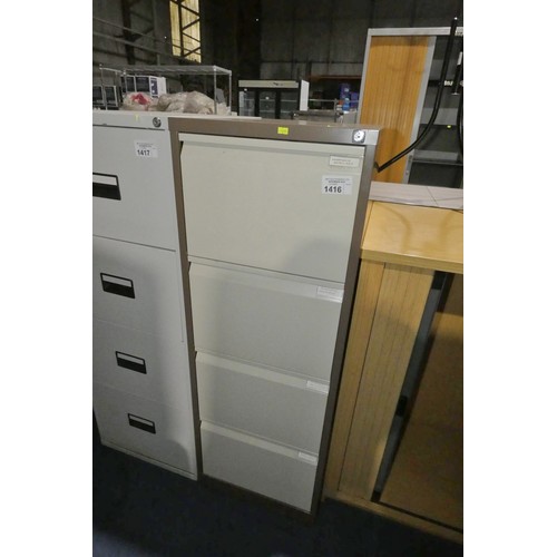 1416 - 1 x brown metal 4 drawer filing cabinet