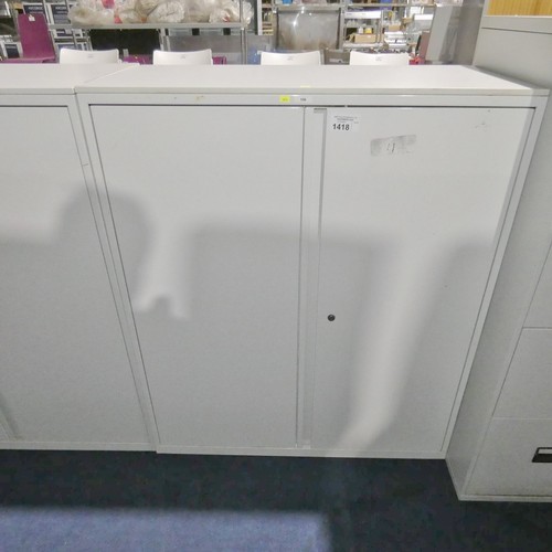 1418 - 1 x light grey metal 2 door cabinet approx 100 x 48 x 120cm high