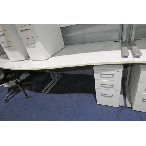 1436 - 1 x white piano / wave front office table approx 140 x 100cm supplied with a white under work top pe... 