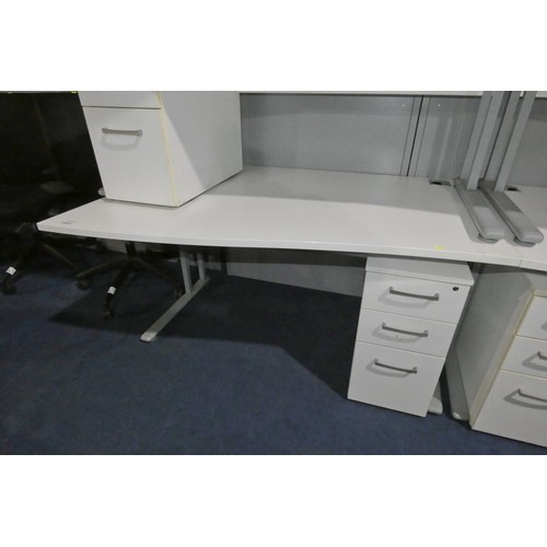 1440 - 1 x white piano / wave front office table approx 140 x 100cm supplied with a white under work top pe... 