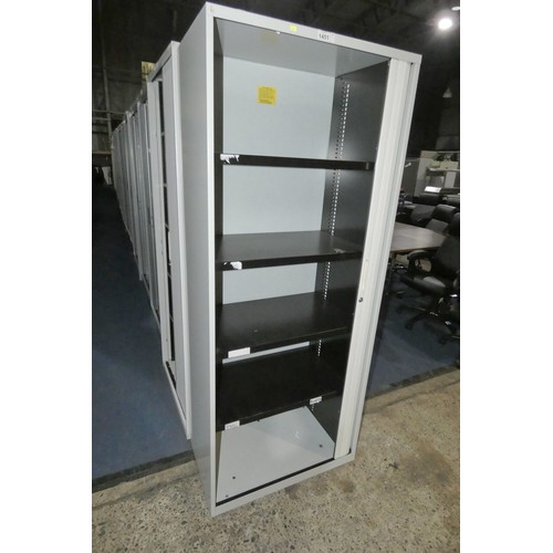 1451 - 1 x grey metal tambour front cabinet approx 80 x 47 x 195cm high