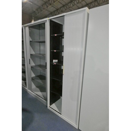 1452 - 1 x grey metal tambour front cabinet approx 80 x 47 x 198cm